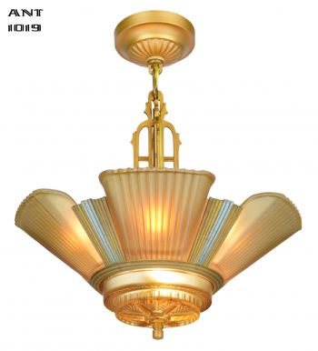 Art Deco Streamline 6 Light Chandelier by Mid-West Mnf (ANT-1019)