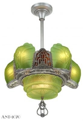 Art Deco 5 Slip Shade, with Bottom Shade, Impressive Chandelier (ANT-1070)