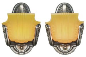 Art Deco Streamline Design Slip Shade Pair of Wall Sconces (ANT-1121)