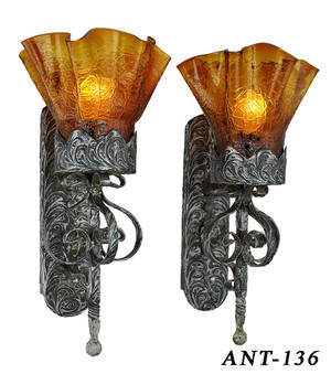Antique Pair Of Wall Sconce Lights C1920 (ANT-136)