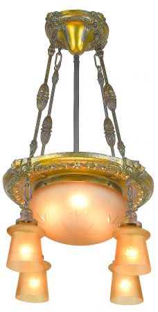 Edwardian Ceiling Bowl Light Chandelier with Gentle Cut Glass Shades (ANT-1376)