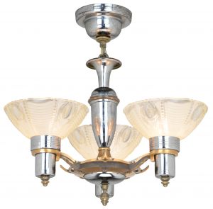 3-Light Art Deco Streamline Chandelier Attributed to Mid-West Mnf. (ANT-1381)