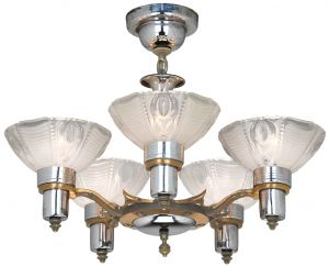 5-Light Art Deco Streamline Chandelier Attributed to Mid-West Mnf. (ANT-1382)