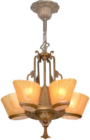 Great Art Deco 5-Shade Chandelier by Virden (ANT-1383)