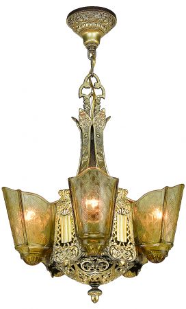 Moe Bridges Art Deco 5 Slip Shade Chandelier (ANT-1388)