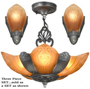 Virden 3-Piece Art Deco Light Set Consisting of a 5-Light Chandelier with a Pair of Matching Sconces (ANT-1395)