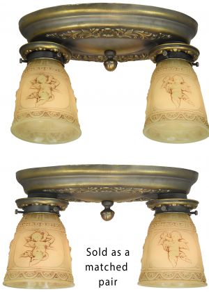 Pair of Matched Antique Brass Restored Edwardian Close Ceiling Lights (Sold as a Set) (ANT-1408)