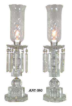 Outstanding Pair Of period Edwardian Cut Crystal Hurricane Lamps (ANT-380)
