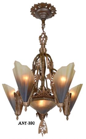 Antique Art Deco Slip Shade Soleure 6-Light Chandelier (ANT-390)