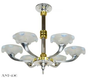 Streamline Art Deco Petitot Chandelier Circa 1930 Rewired for LED (ANT-496)