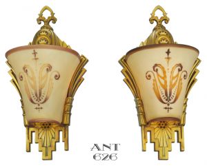 Art Deco Wall Sconces Pair Slip Shade Lights Circa 1930 by Williamson (ANT-626)