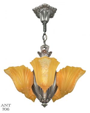Art Deco Chandelier Antique Martele Slip Shade Light by Consolidated (ANT-706)
