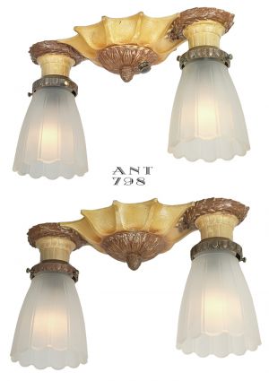 Pair of Flush Mount Ceiling Lights Antique 1920s Lighting Fixtures (ANT-798)