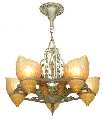 Unusual Five Shade Chandelier Attributed to Riddle C. 1935 (ANT-917)