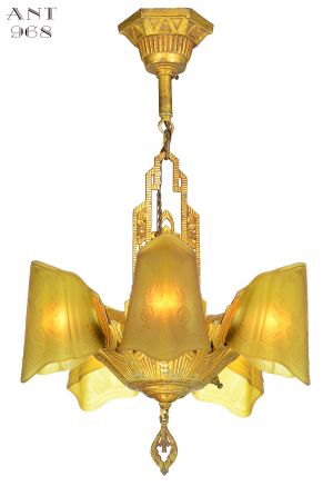 Antique Lincoln Mfg Quality Slip Shade Chandelier Circa 1935 (ANT-968)