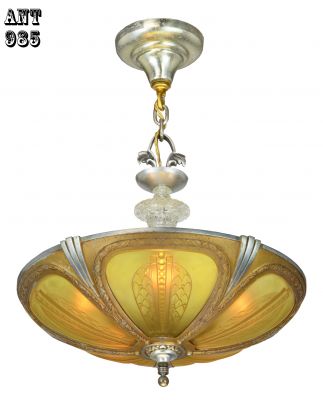 Art Deco Slip Shade Scarce Bowl Chandelier--Circa 1935 (ANT-985)