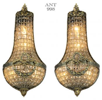 Lovely Pair of Older French Crystal Wall Sconces (ANT-998)