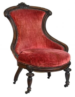 Vintage Victorian Red Velour Parlor Chair (ANT-SF117)