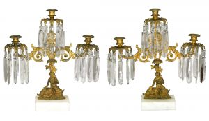 Pair of Mid-Victorian Rococo Candelabras with Crystals ca. 1860 (ANT-SR126)